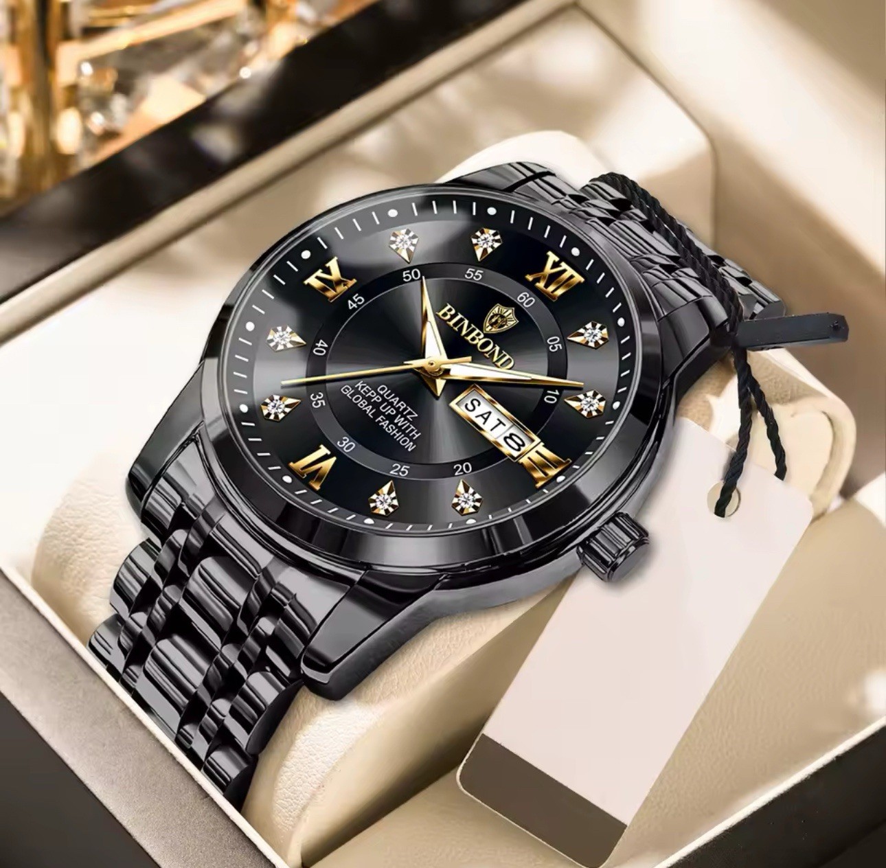 BINBOND Men’s Quartz Dress Watch Multi Dial Day/Date Stainless Steel Roman