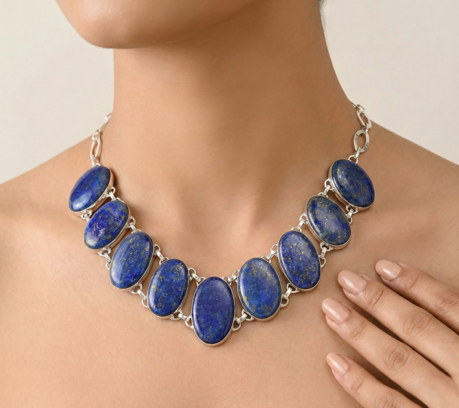 Lapis Lazuli Gemstone Necklace 925 Sterling Silver Designer Jewelry S-18″