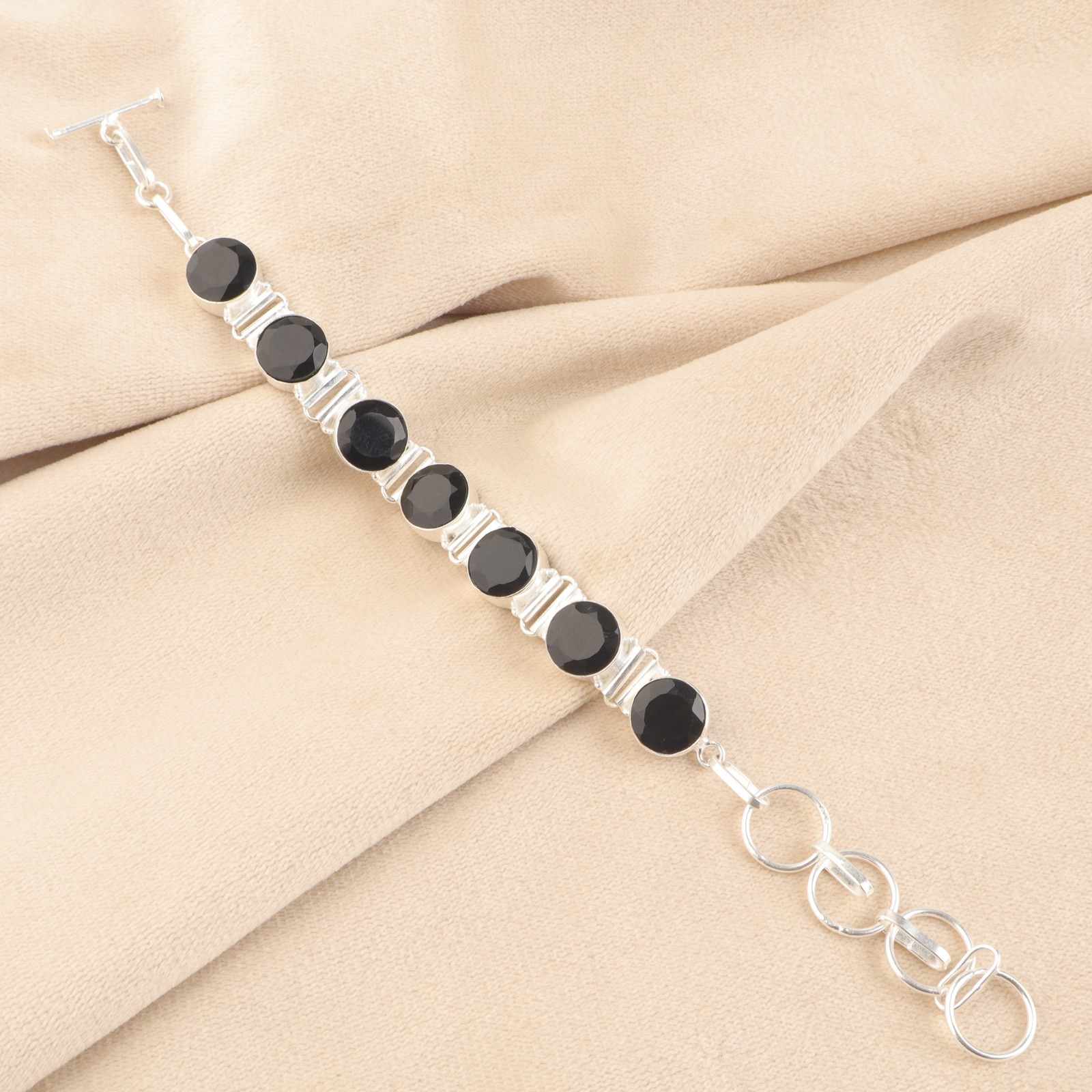 Green Onyx Gemstone 925 Sterling Silver Handmade Women Jewelry Bracelet 9″ Gift