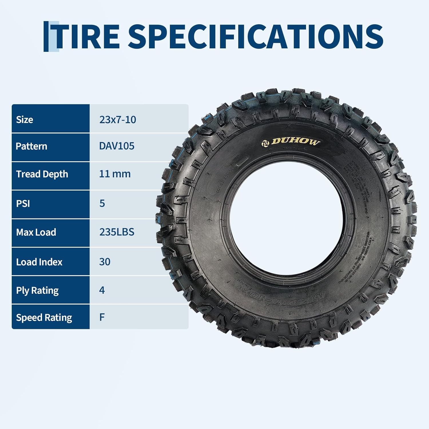 2 Packs 6PR Tubeless ATV Tires, All-Terrain Off-Road Replacement Tires, 23X7-10