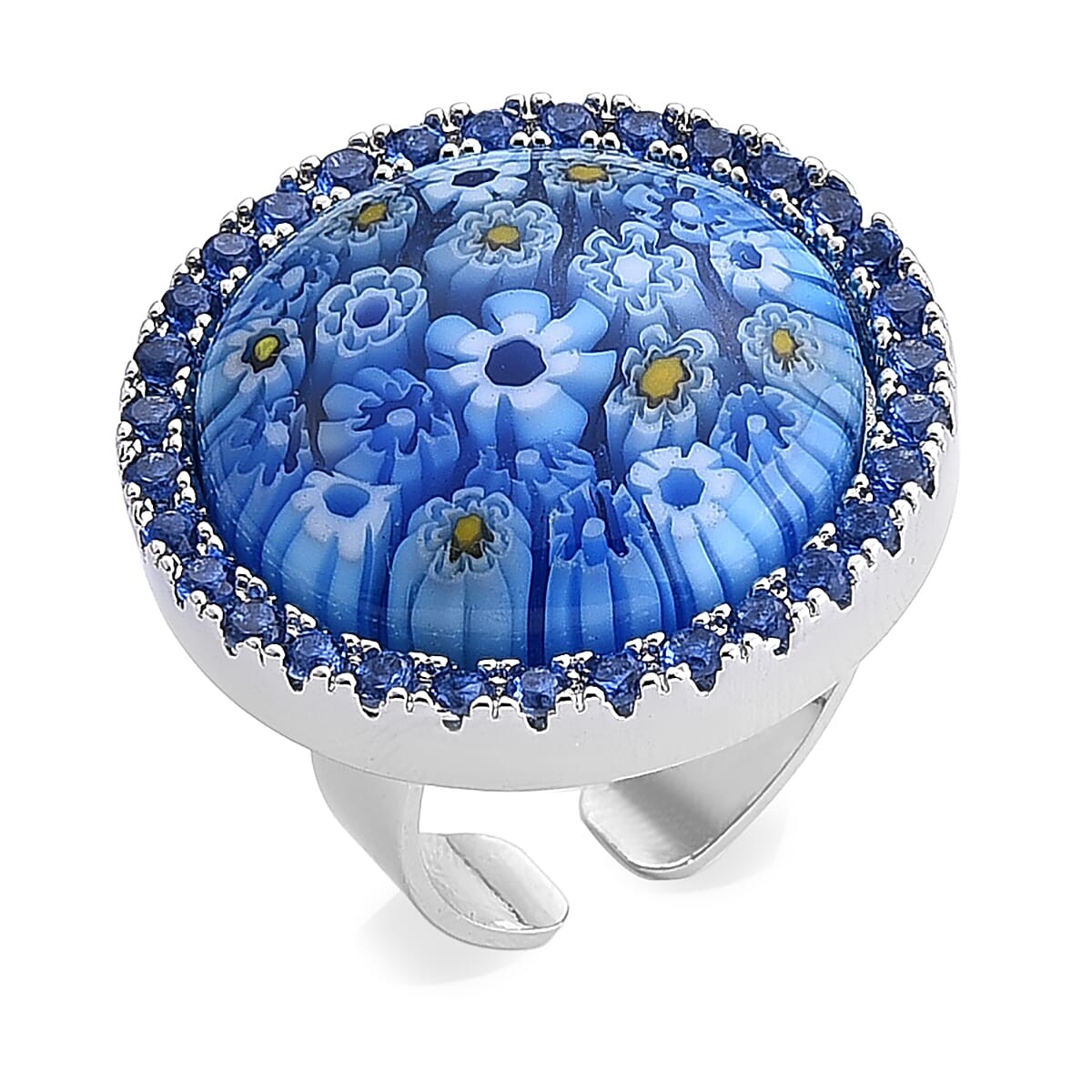 Blue Murano Style Blue Cubic Zirconia Ring ION Plated Yellow Gold 6.00-10.00