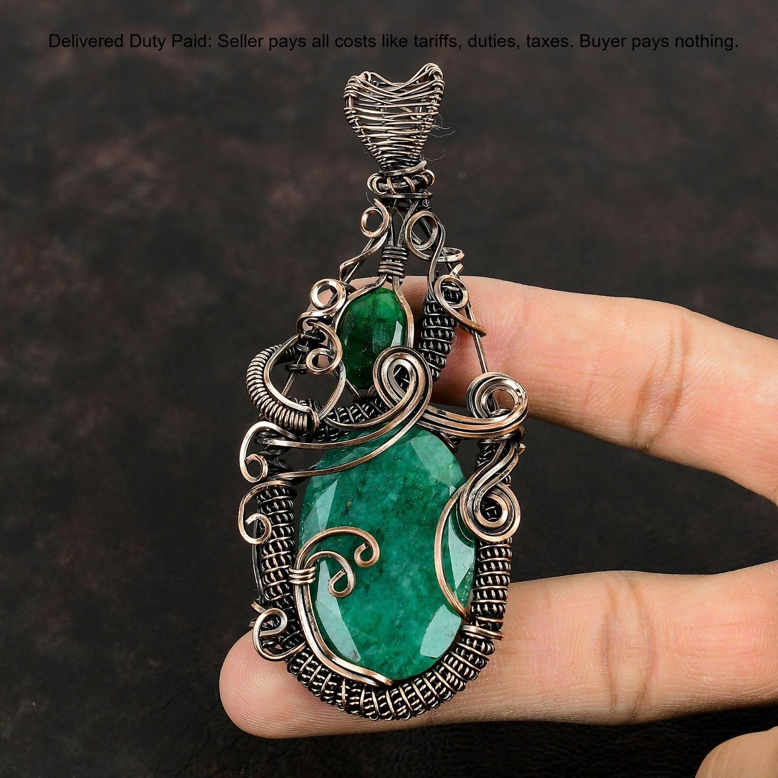 Valentines Deal Copper Zambian Gemstone Handmade New Wire Wrapped Sister Pendant