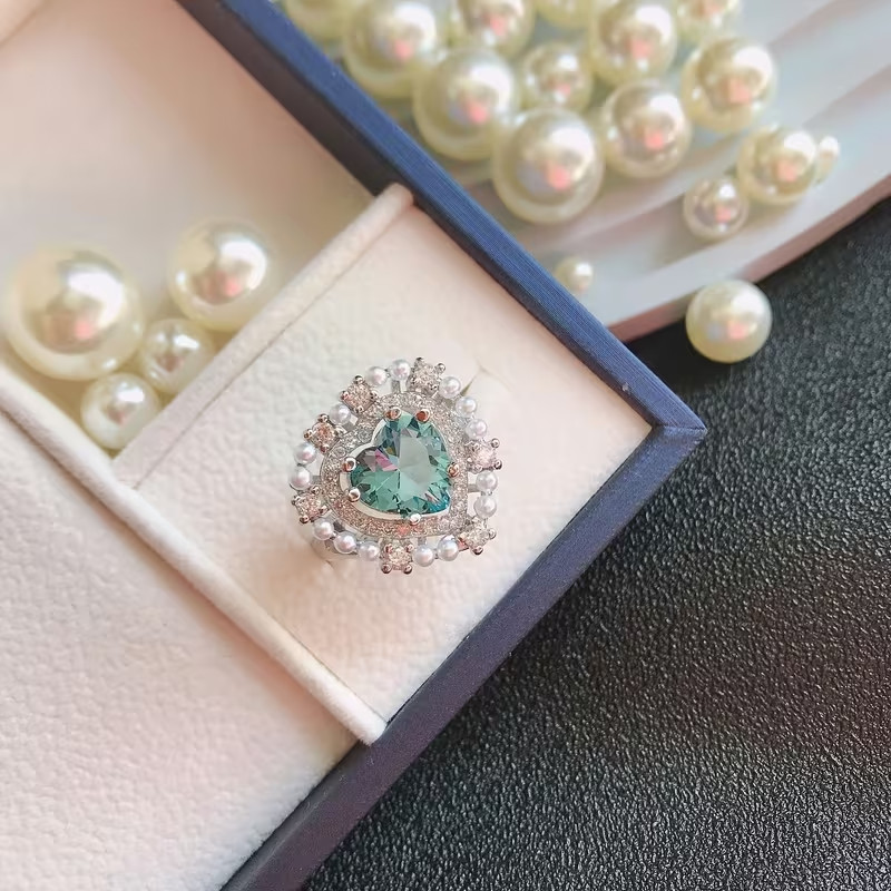 Silvertone Heart Jewelry Set 4 pieces Aquamarine stone