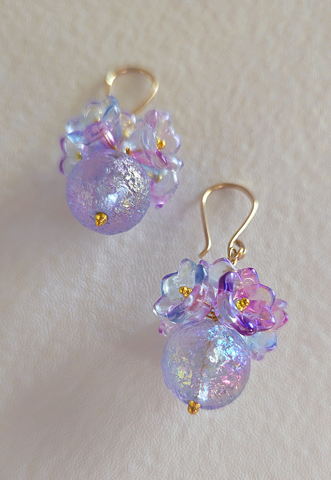 Purple & Blue Iridescent Floral Earrings | 14K | Botanical | Handmade | Spring