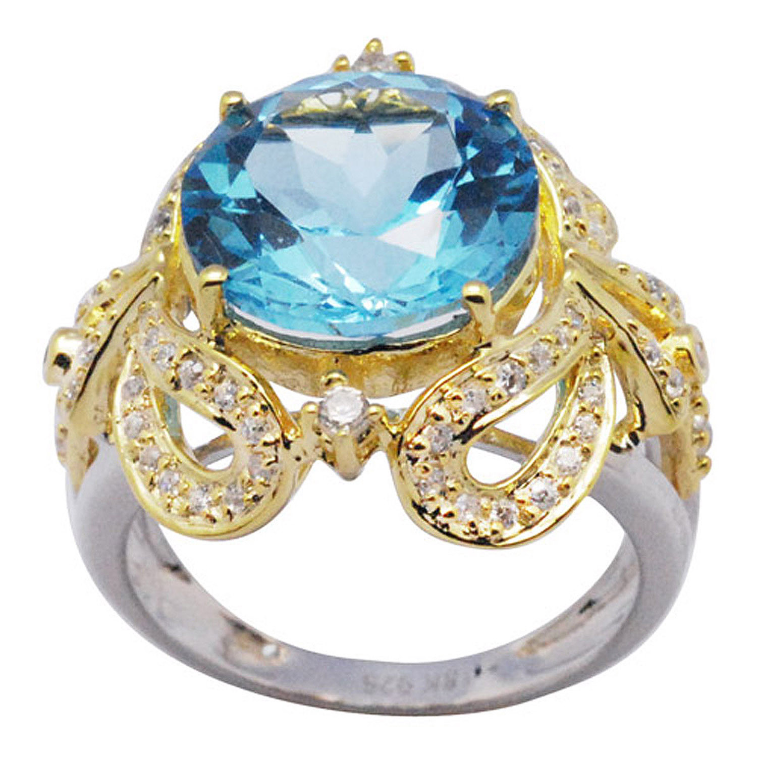 De Buman Sterling Silver 7.36ctw Genuine Swiss Blue Topaz Ring, Size 7