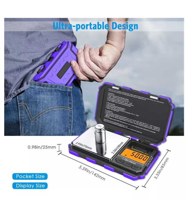 Purple Digital Pocket Scale 200g x 0.01g Jewelry Gold Gram Herb Karat Weight