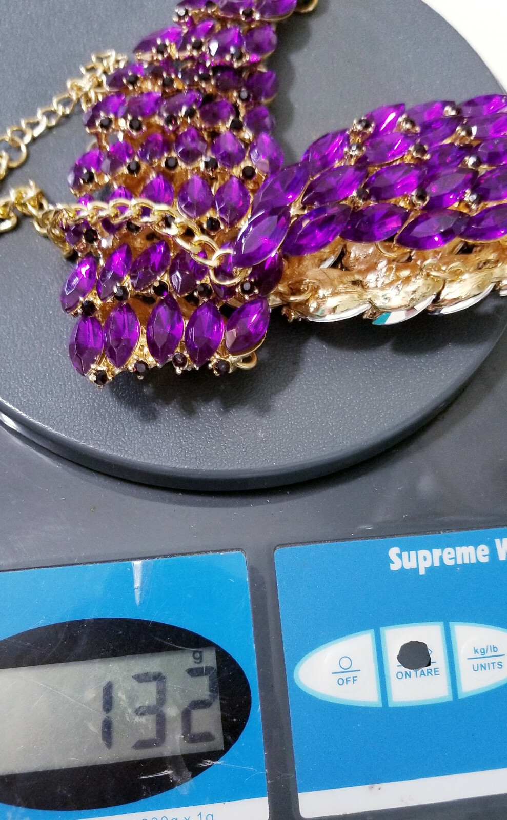 Choker Statement Necklace Earring Set Rhinestone Purple
