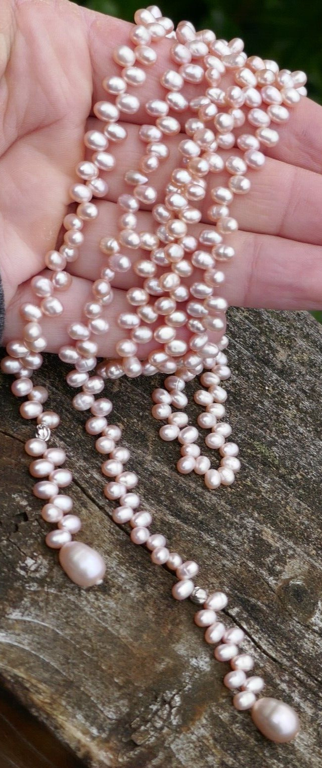 Vintage Pale Pink Pearl Wrap Around Necklace / Belt – 43.5″ Long