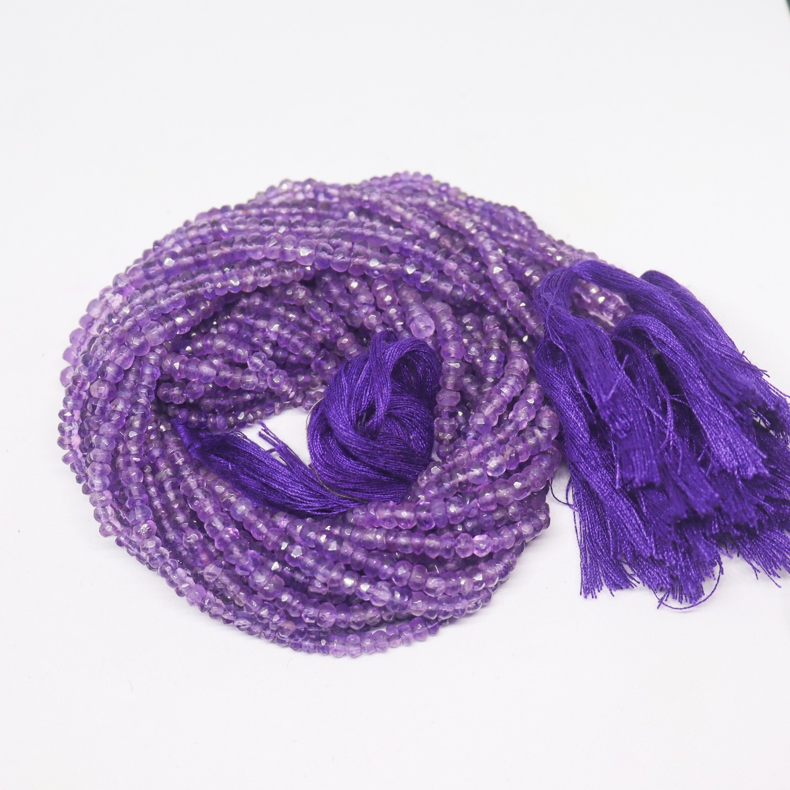 Natural Purple Amethyst Rondelle Faceted Beads 13″ Strand | AAA Violet Gemstone