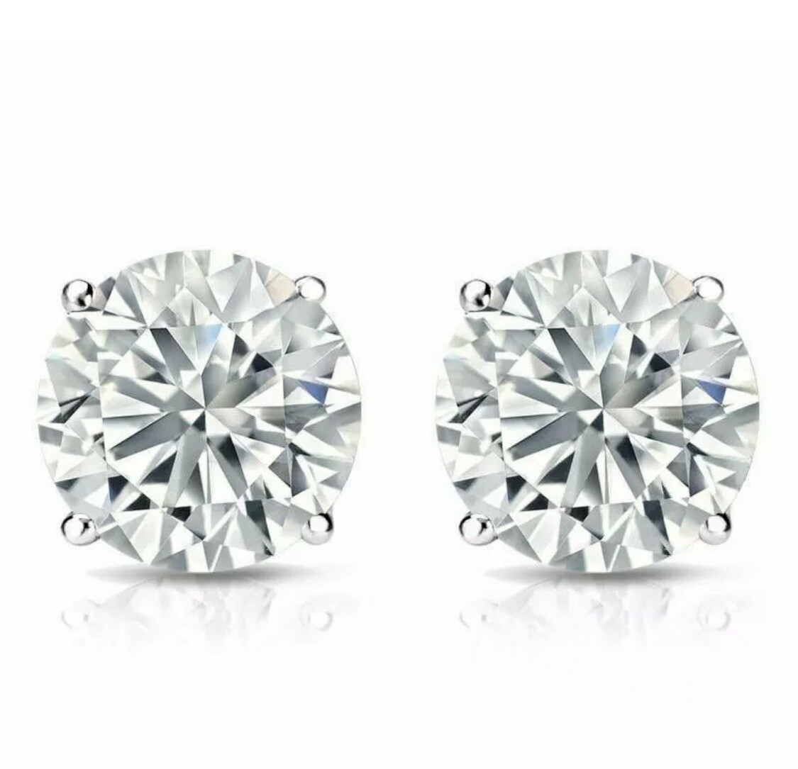 6 Ct Round Cut VVS1/D GRA Certified Moissanite Stud Earrings 14k White Gold 9mm