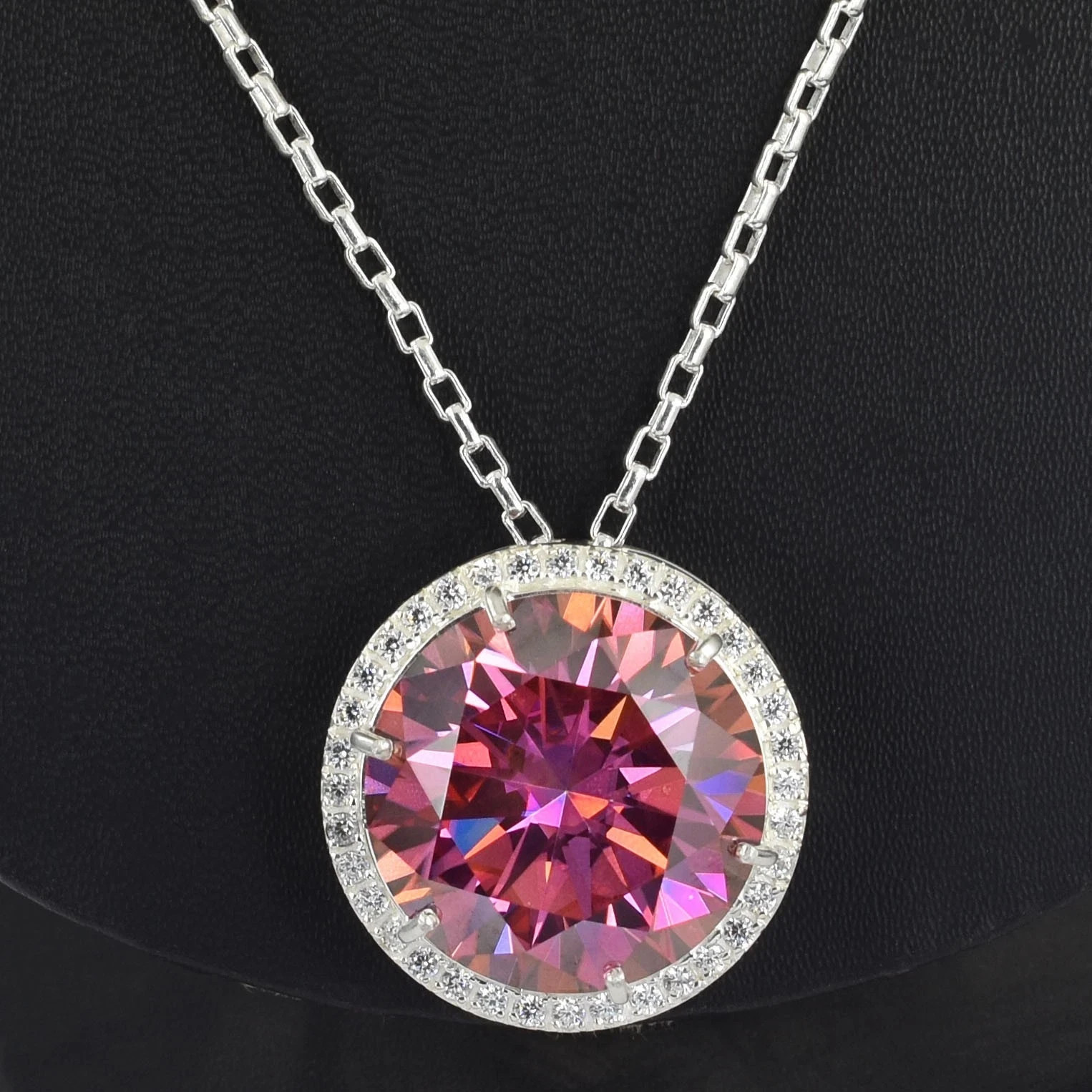 RARE 20.00 Ct Certified Pink Diamond Solitaire Pendant 925 Silver Great Shine