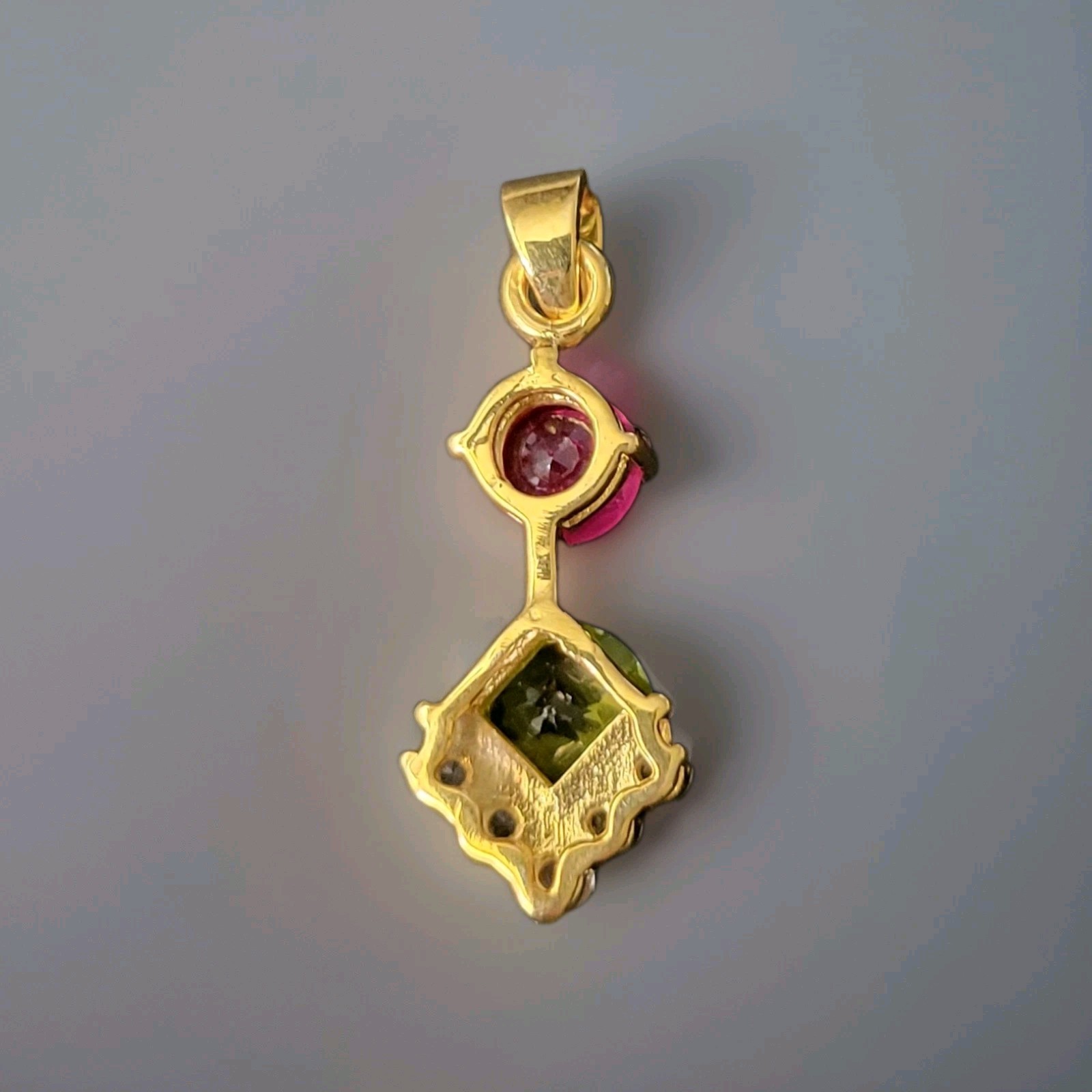 Natural Ruby & Peridot 925 Sterling Silver Gold Dangle Pendant 1193
