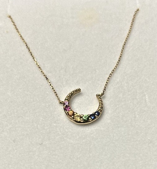 Multi-color Sapphire Crescent Necklace