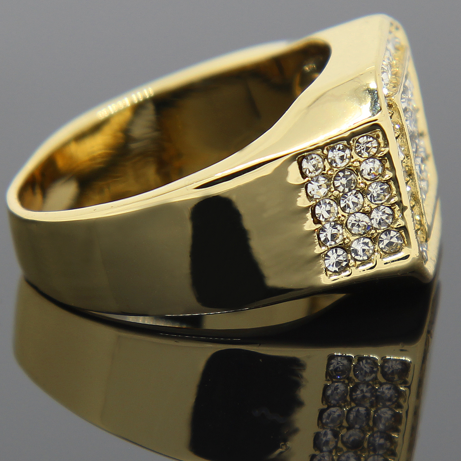14K Gold Plated Octagon 3 line side Cubic-Zirconia Ring Sizes 7 8 9 10 11 12