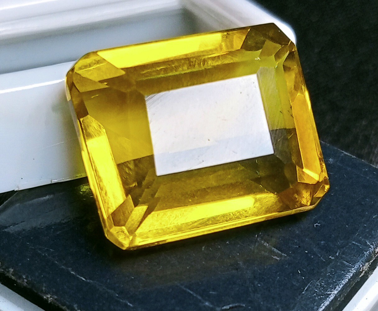 Natural Brazilian Emerald Cut Yellow Topaz Certified 22.65 Ct Loose Gemstone
