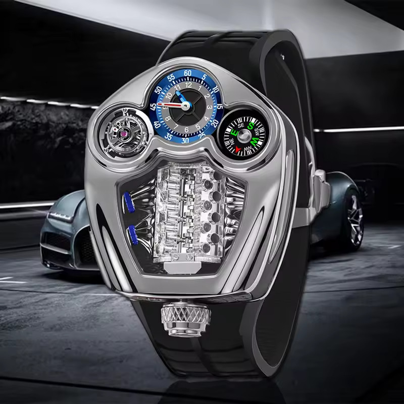 🔥USA🔥PINDU Engine Series Personality Leisure Barrel Hollow Men’s P6658 Watch