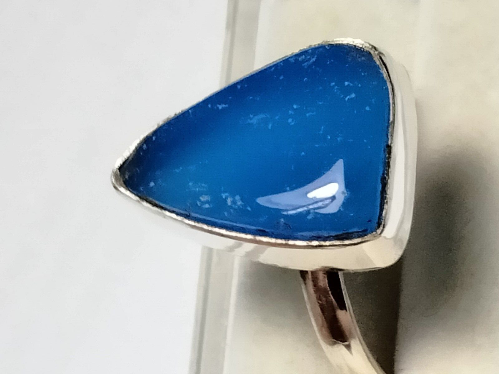 LUSCIOUS SEA BLUE CHALCEDONY IN STERLING SILVER.925 RING SIZE 8.75-9.0!