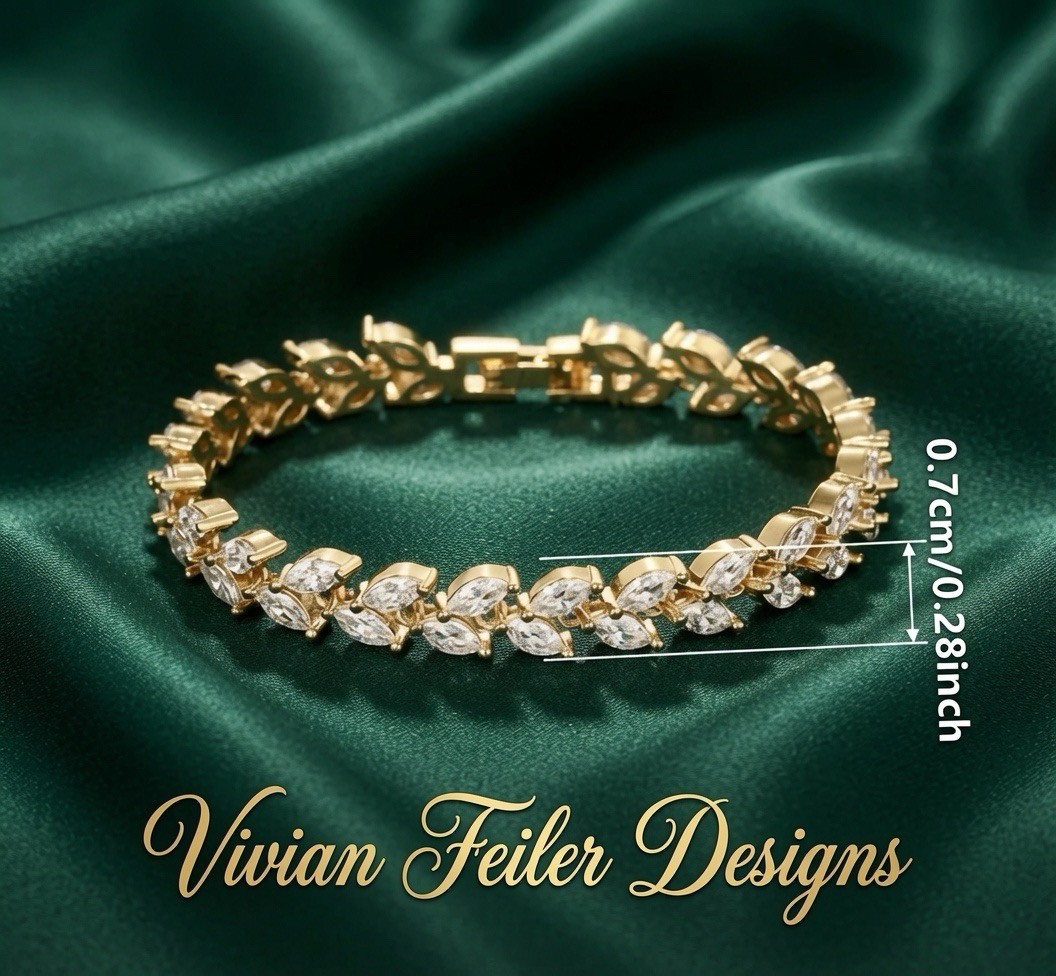 Bridal Tennis Bracelet Wedding Marquis Cut Leaf Vine CZ Silver, Gold, Rose Gold