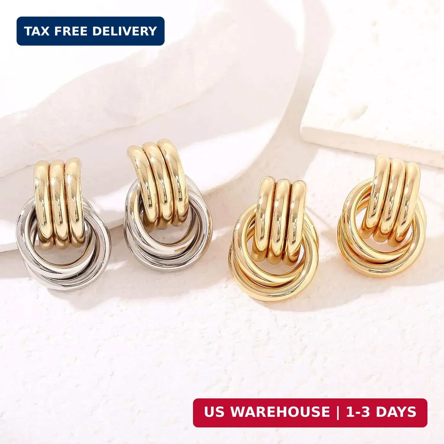 14K Gold Silver Knot Earrings for Women Heart Link Drop Dangle Earring Chunky St