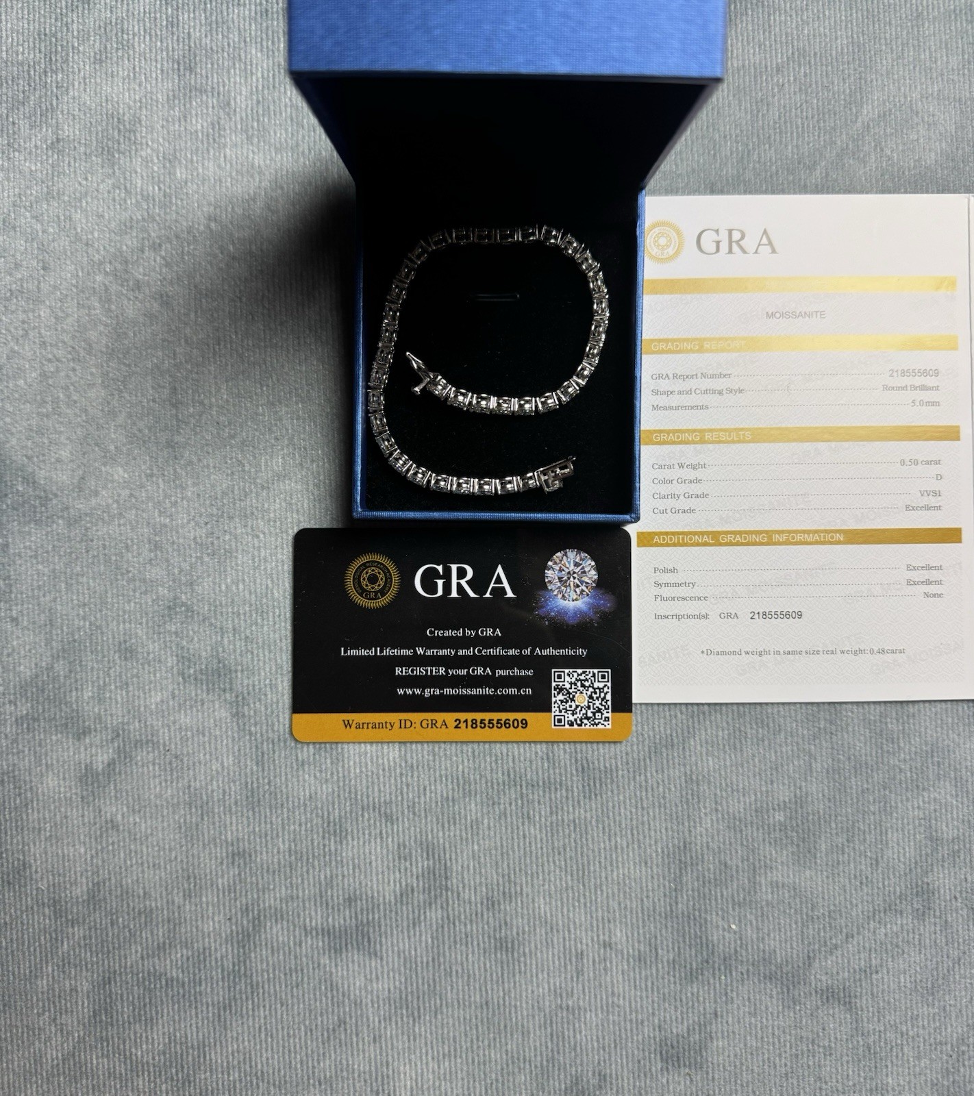 Moisanite Tennis Bracelet 5mm VVS1 D 925 Silver GRA Certified
