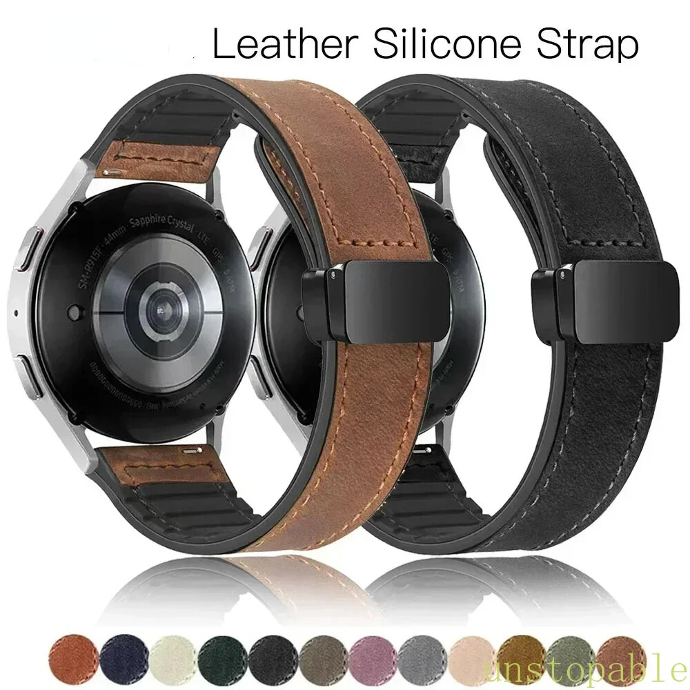 Magnetic Silicone+Leather Strap Band For Samsung Galaxy Watch 6 5 4 FE 40/44/43M
