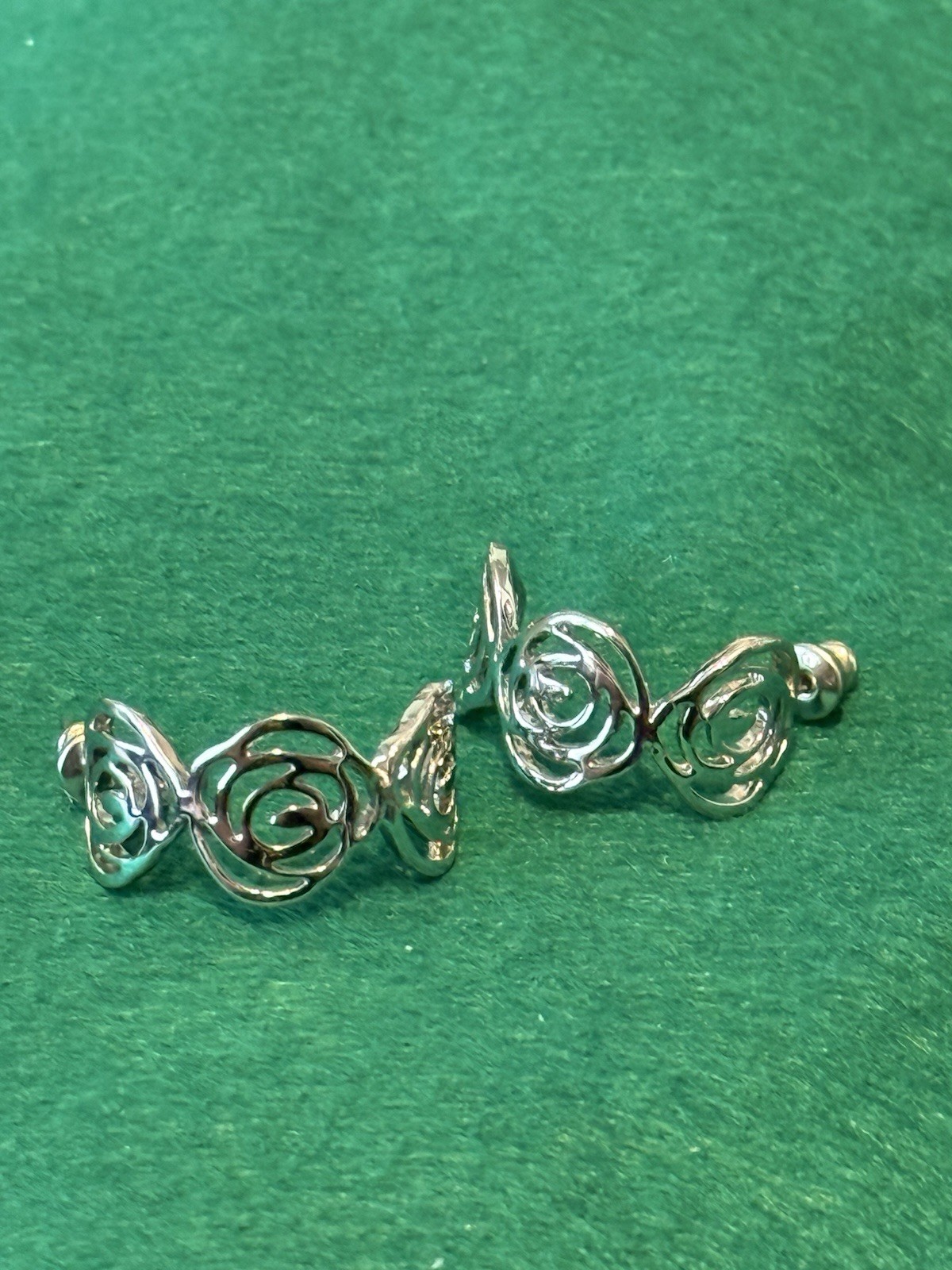 Vintage Silver Metal Rose Flower Ear Cuff Climber Post Earrings