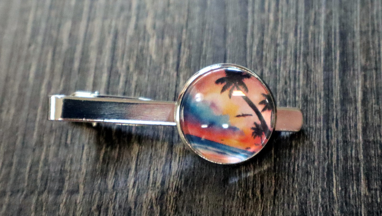 Sunset Paradise Brass Tie Clip | Men’s Novelty Tie Bar TC162