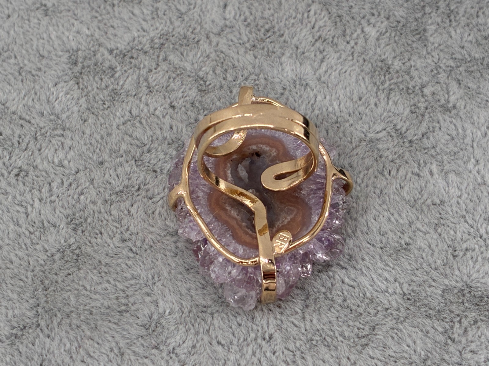 Kalifano Amethyst Stalactite Agate Gold Tone Adjustable Ring Shank Signed BR