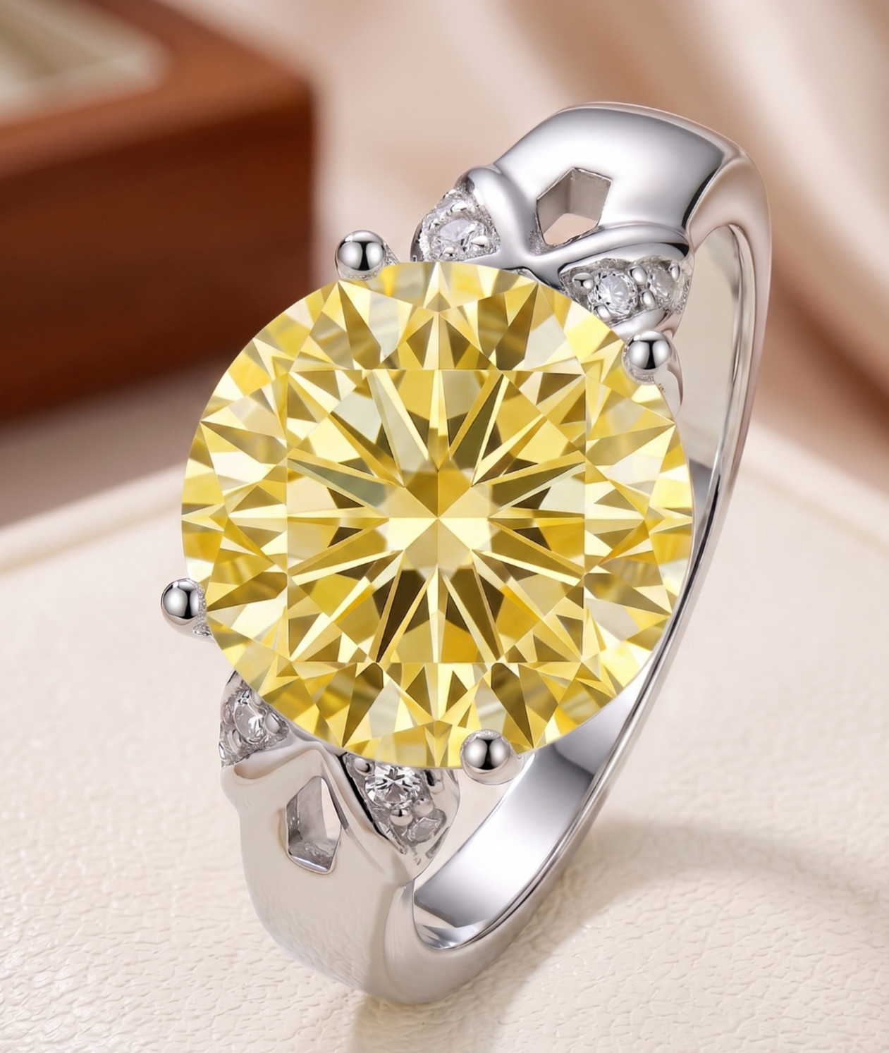 6.00 Ct Certified Round Shape Yellow Natural Diamond Ring VVS1 White Gold Finish