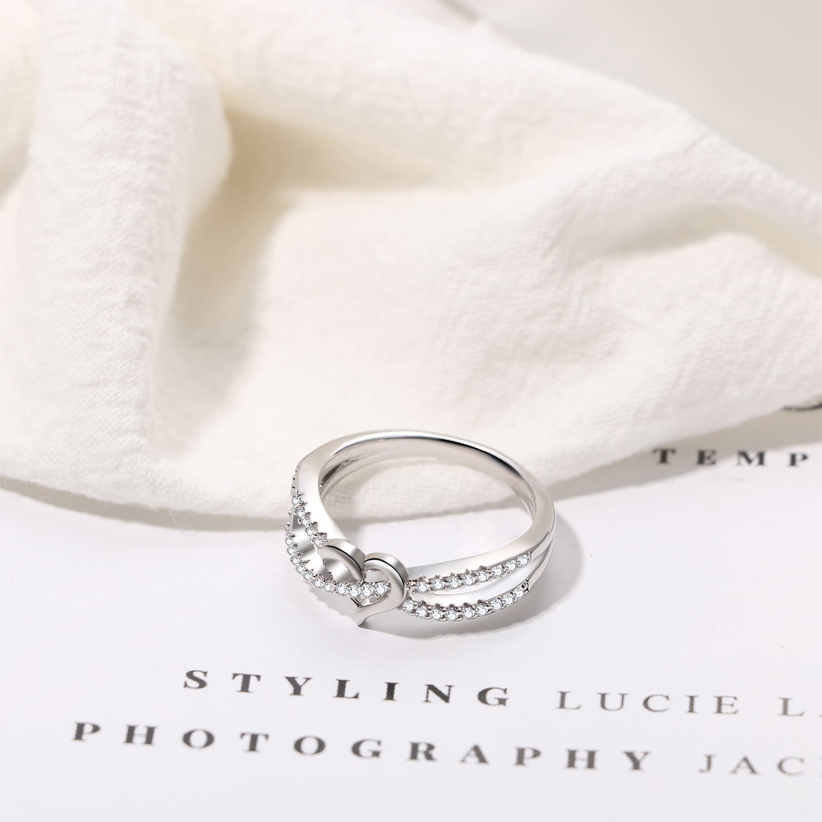 Women’s Valentine’s Day Infinite Eternal Love Heart Braided CZ Ring Gift for Her