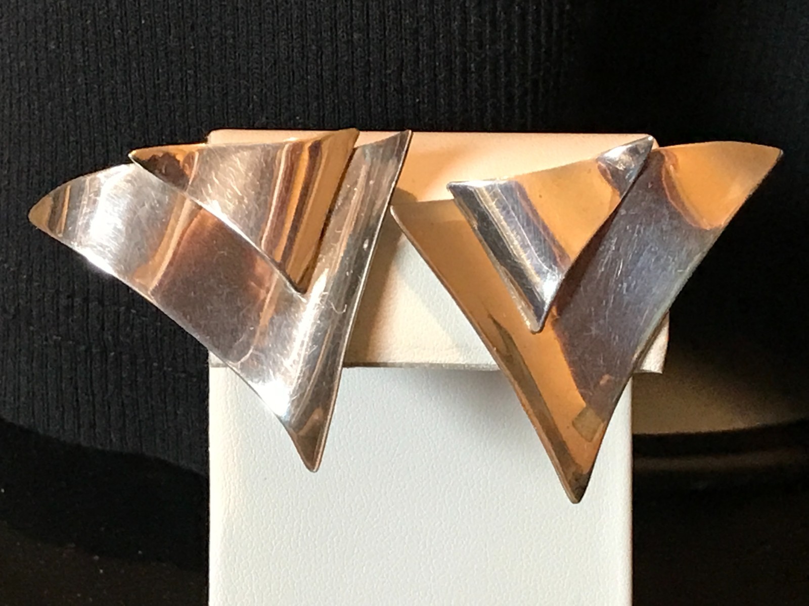 Sterling Silver Large Abstract Modern Triangular SUSAN CUMMINGS Clip Earrings