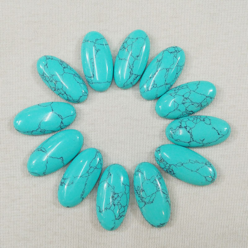 20pc Artificial Turquoise Stone Oval Cab Cabochons for Beads No Holes 15x30mm
