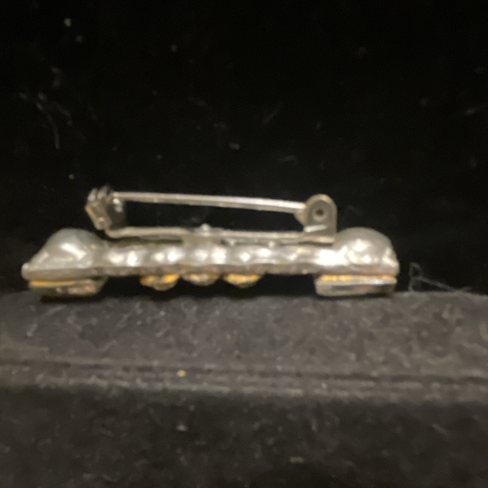 Vintage Silver Tone Bar Brooch Pin w/ Clear White Crystal Rhinestones 1.5”
