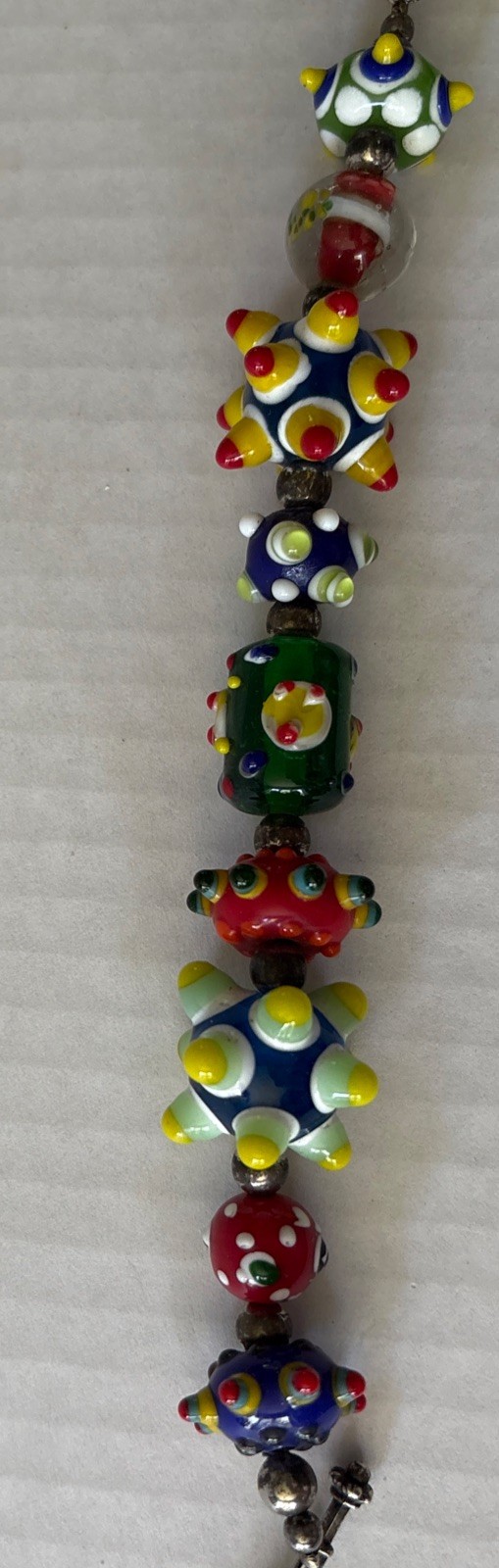 VTG MULTICOLOR LAMPWORK ART GLASS BEAD BRACELET