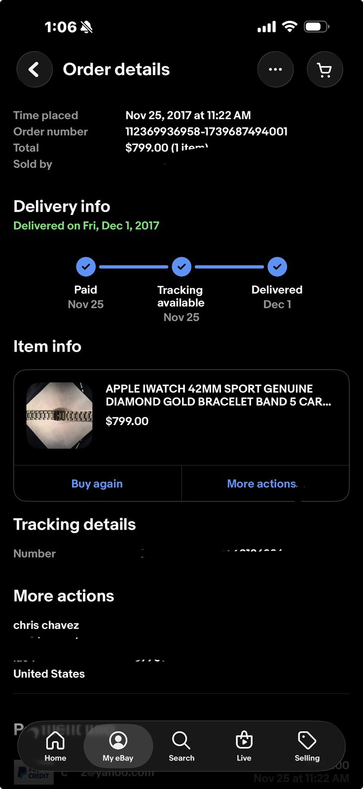 Apple Watch 42MM Band Genuine Diamond 5 Carat Gold Plated Preowned