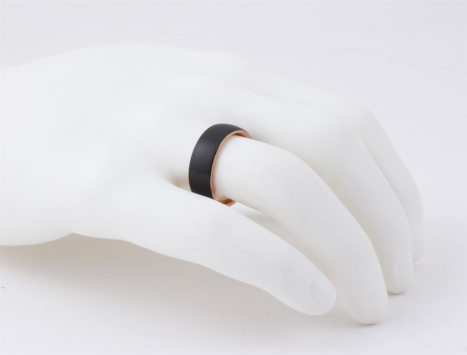 Black Brushed Tungsten Domed Rose Gold Plated Side & Inside Wedding Band Ring