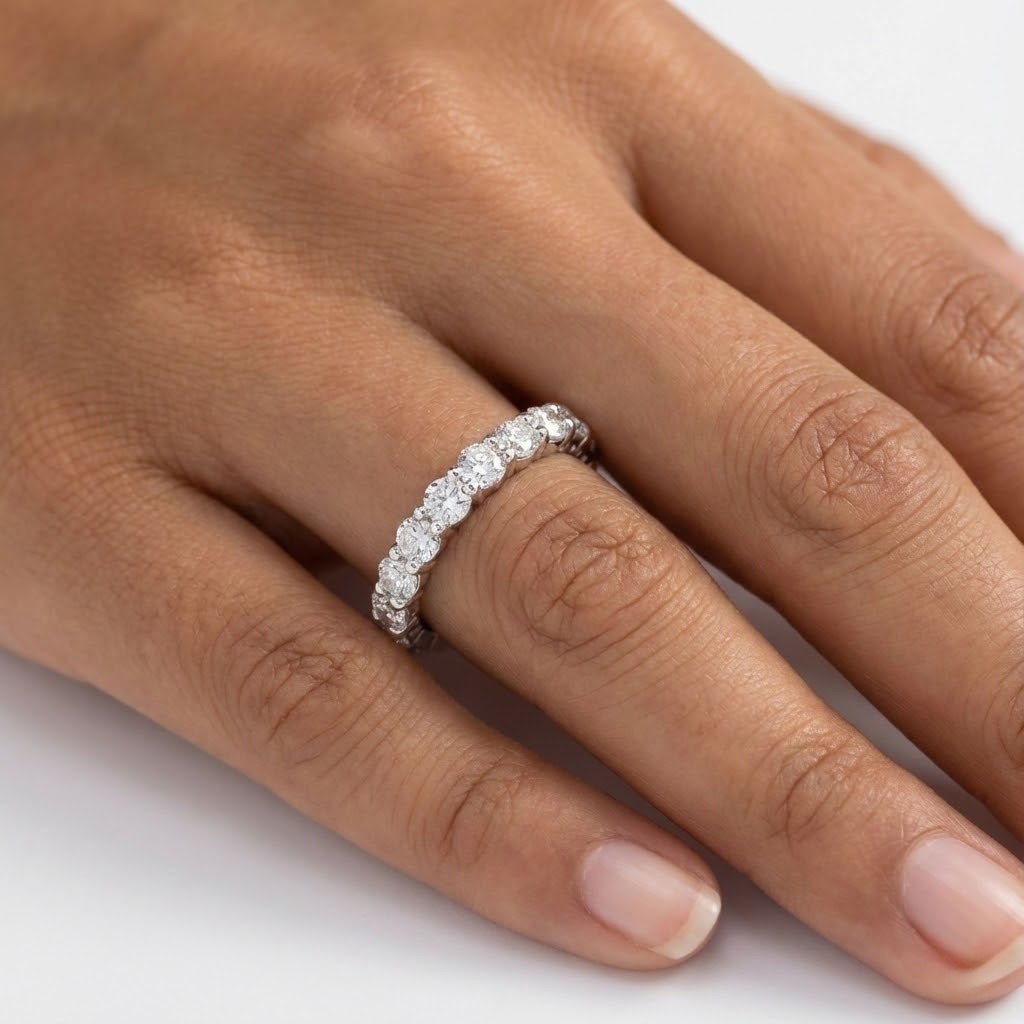 Classic Eternity Wedding Ring Solid 14K Gold 1.25 CT Round Natural Diamond F VS2