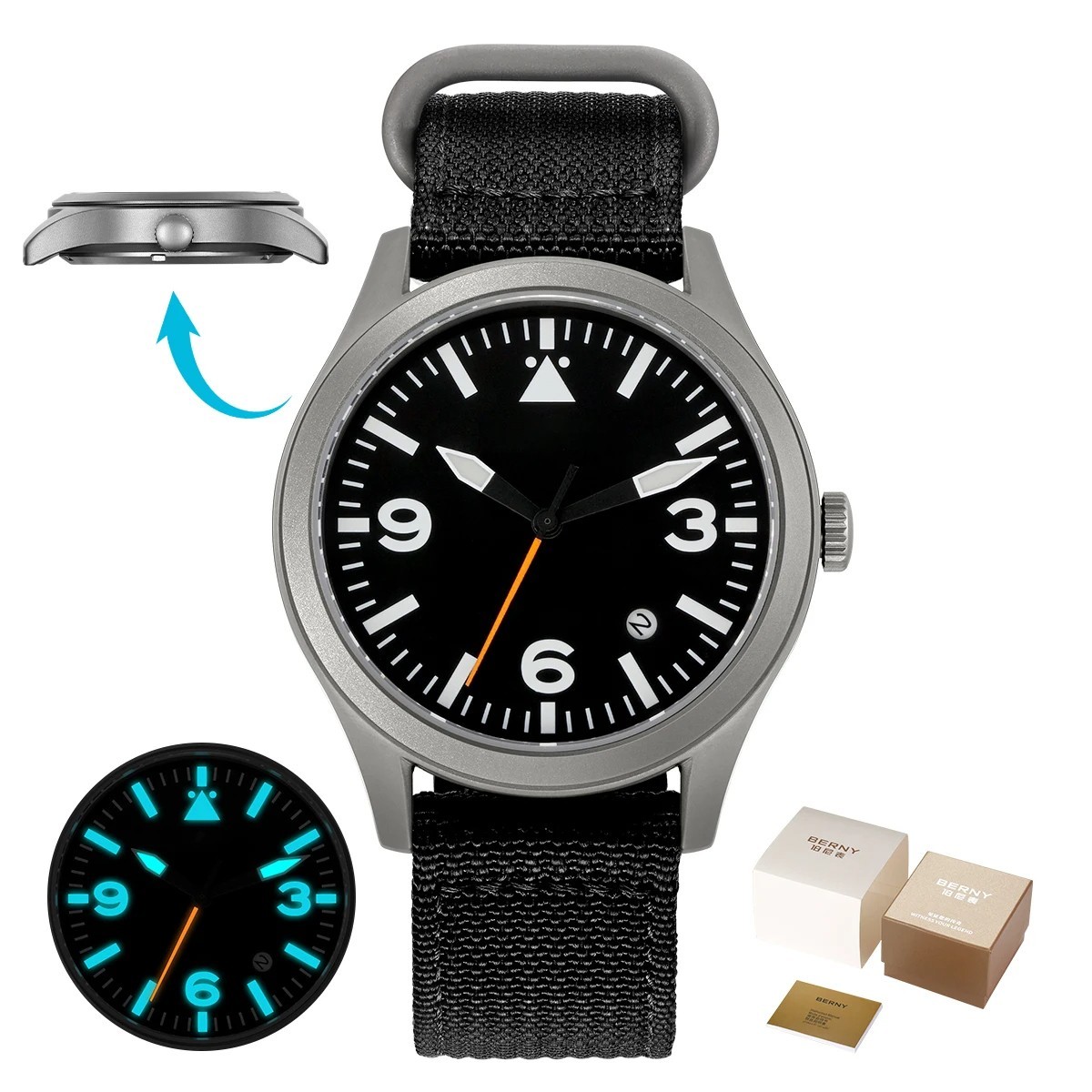 Berny titanium mechanical watch, sinn homage, free UK delivery