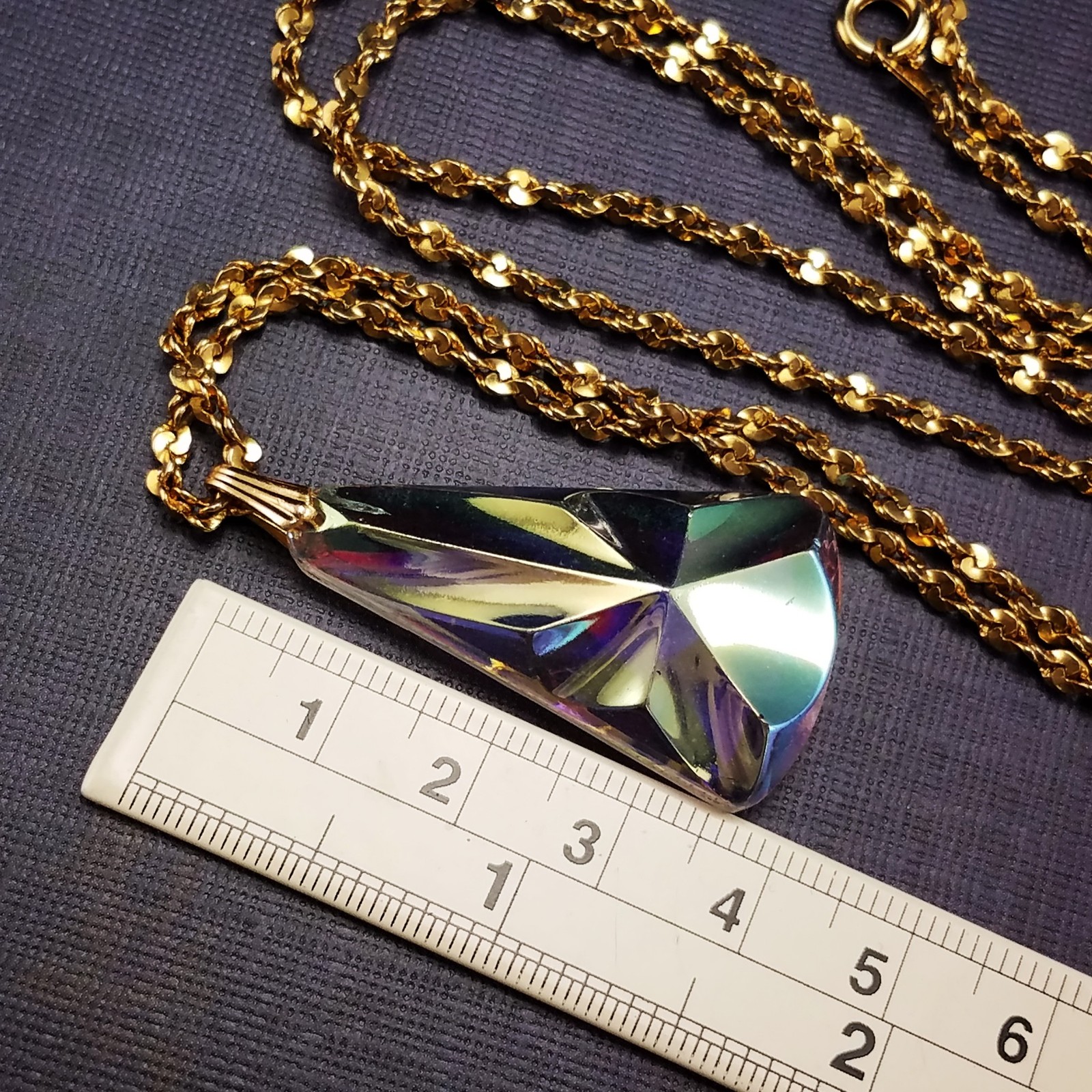 Vintage Watermelon Glass Pendant Necklace Gold Plated Twisted Chain Jewelry