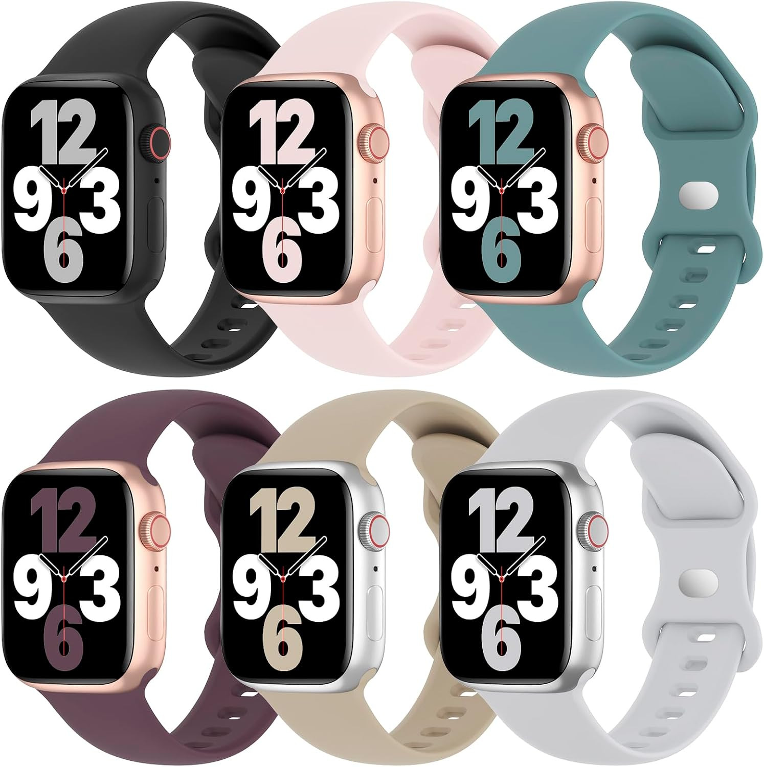 6 Pack Sport Silicone Bands Compatible with Apple Watch Band Women Men | Soft St