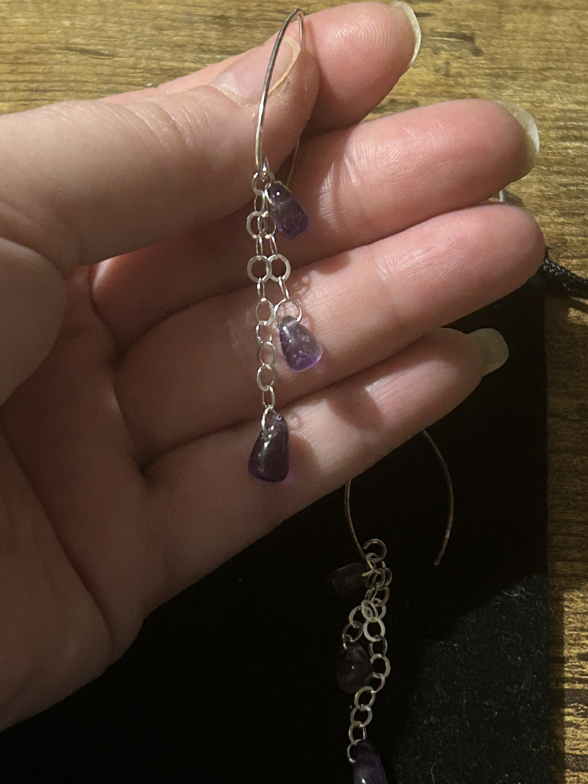 Genuine Amethyst (25 Cts approx.) 925 Silver Chain Large Hook Dangle Earrings