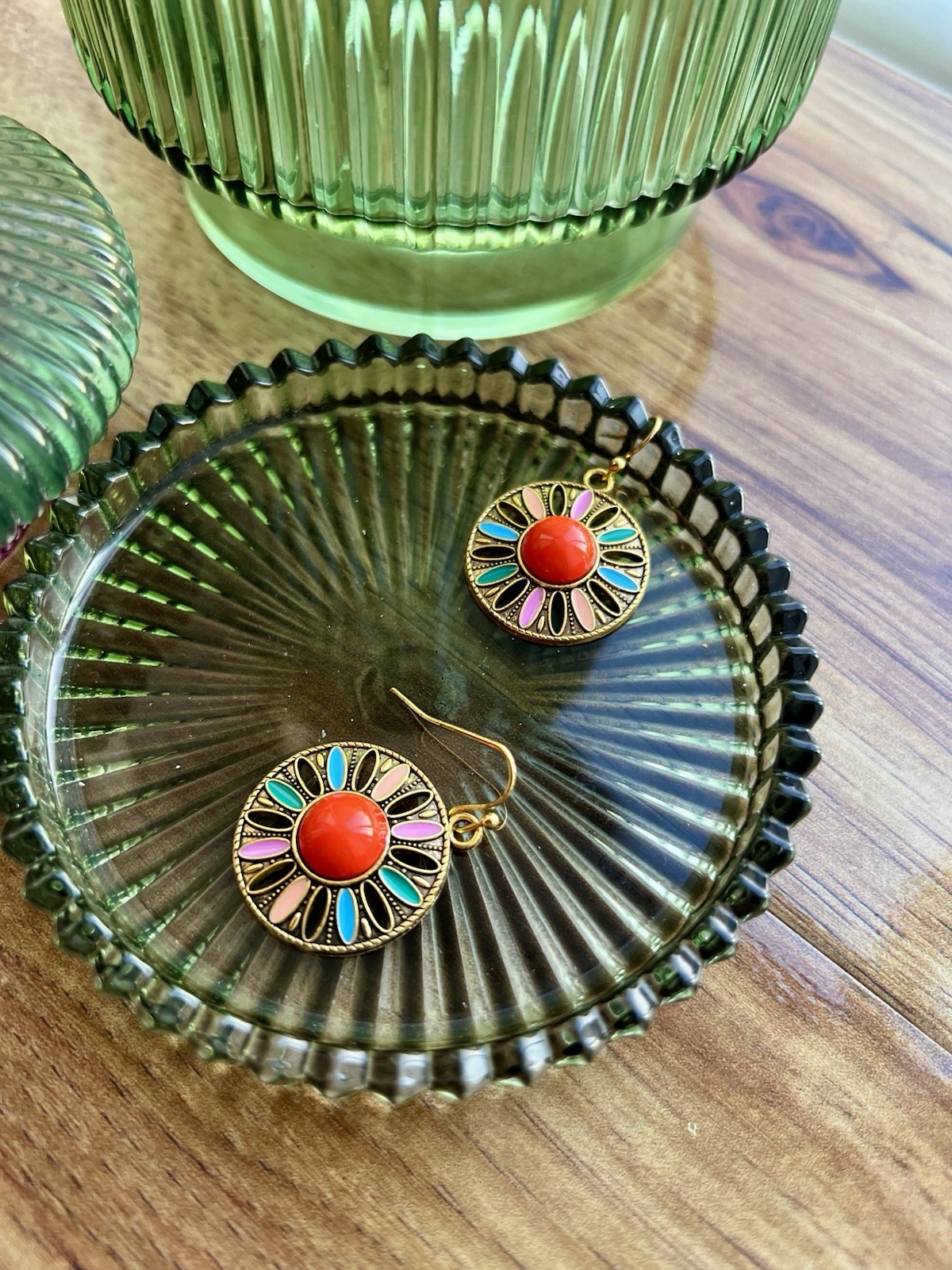 k_t_rose Gold plated multicolour Flower summer ladies Earrings free Gift Box