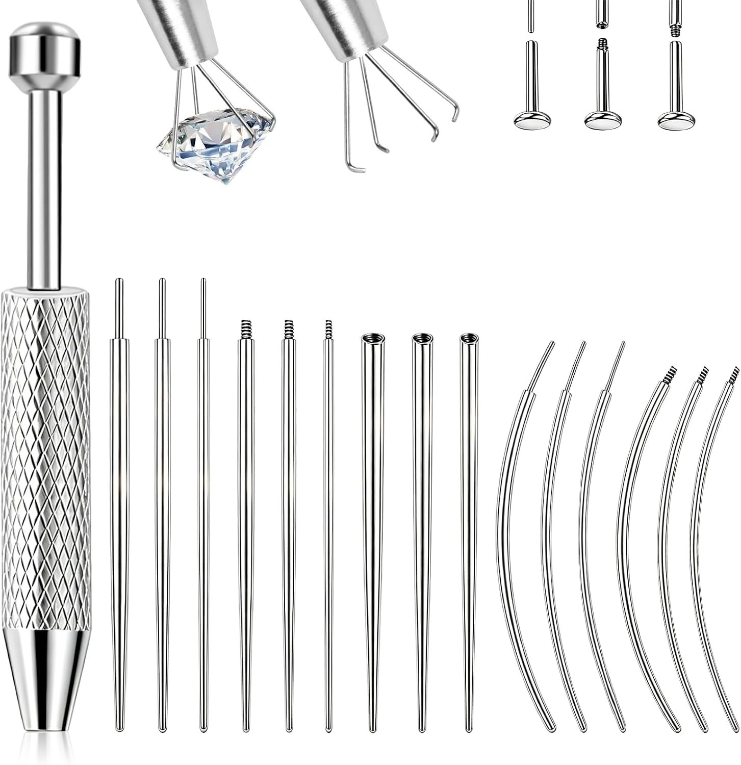 Ergonomic 2PC Stainless Steel Piercing Grabber Tool Set for Easy Jewelry Changes