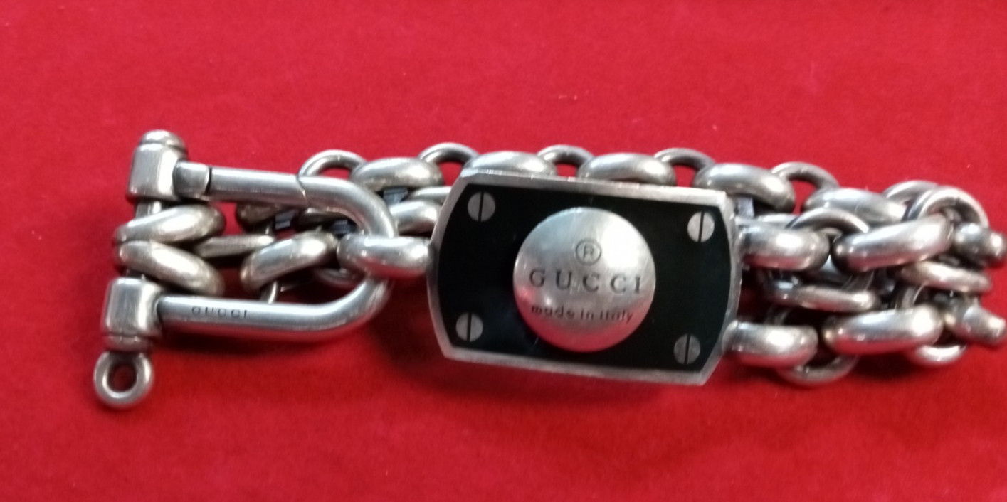 Gucci 925 double Chain Schackle/Handcuff Bracelet w/ secure hook closure tested