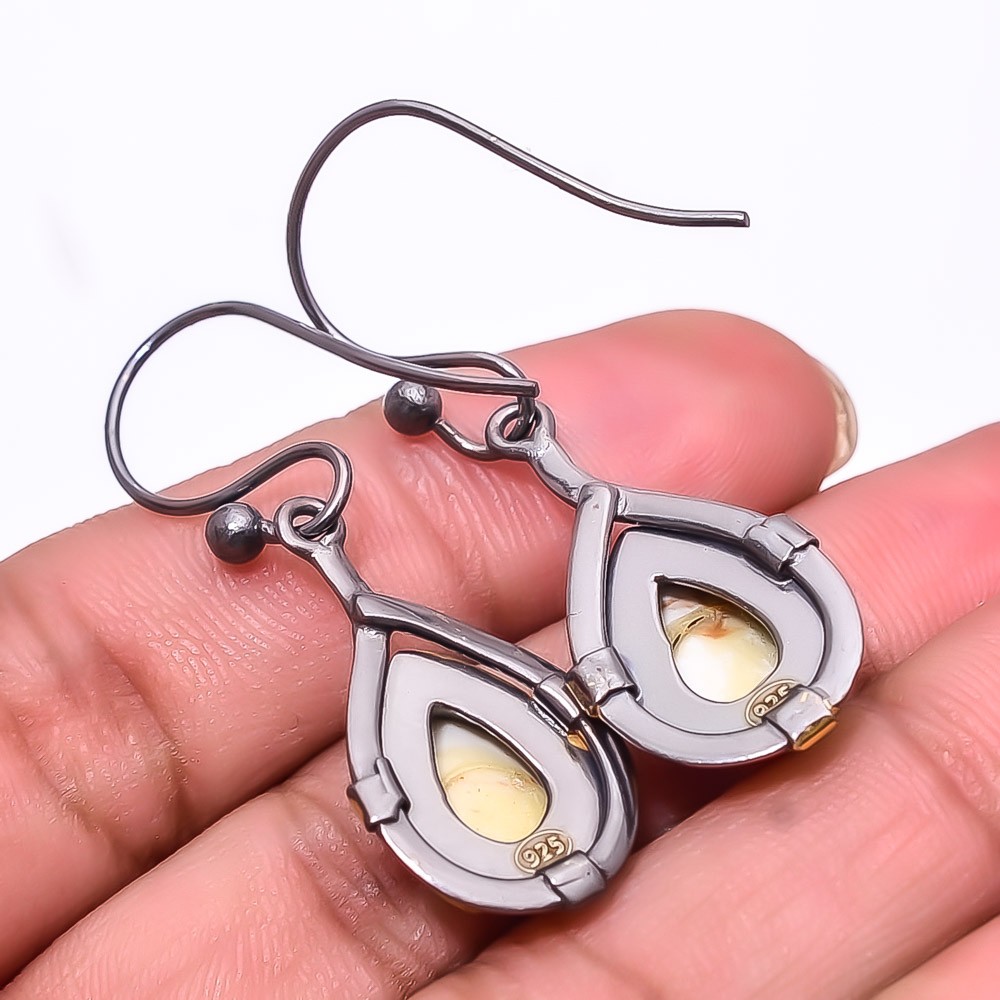 Copper White Turquoise 925 Silver Black & Gold Rhodium Plated Earring 1.76″ E39