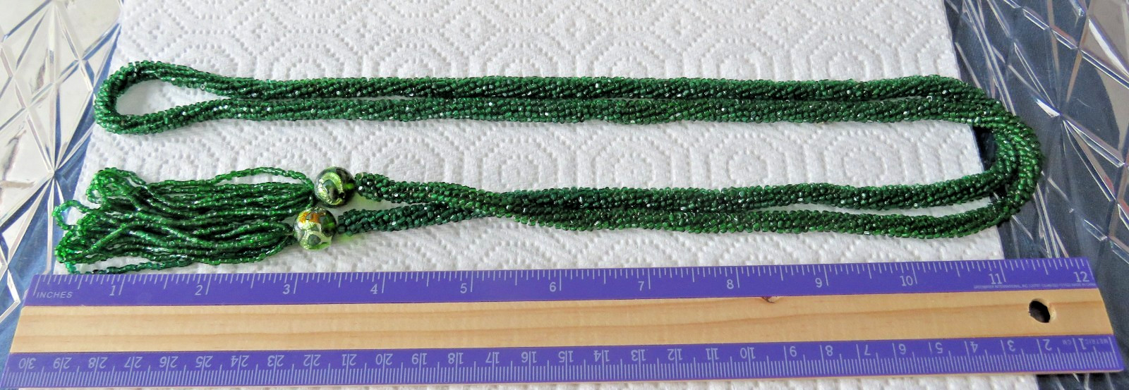Lot 2 Antique Braun Crystal Opera Beads, Green & Gold Tns, With Braun Case