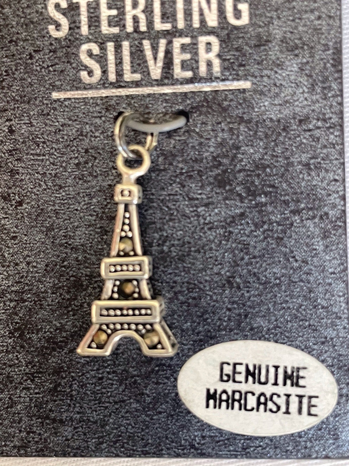 STERLING SILVER EIFFEL TOWER PARIS CHARM With Genuine Marcasite New In Package