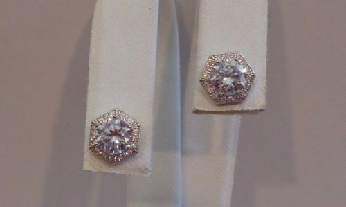 HALO CENTER NECKLACE & EARRING SET W/ 5 CT LAB ACCENTS /925 STERLING SILVER