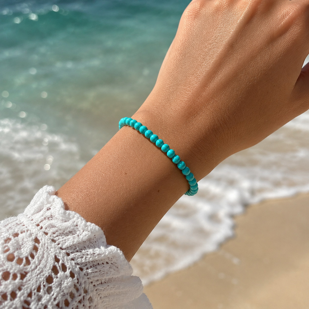 4mm Turquoise Bead Bracelet Natural Gemstone Minimalist Layering Bracelet Women