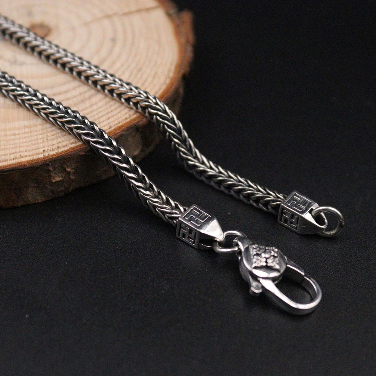Real 925 Sterling Silver Necklace Men’s 3.5mm Square Wheat Chain 26inch 32-33g